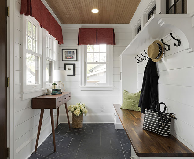 White Entryway With Mudroom Storage