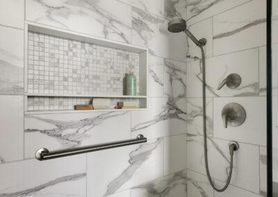 Bathroom remodel with marble tile shower